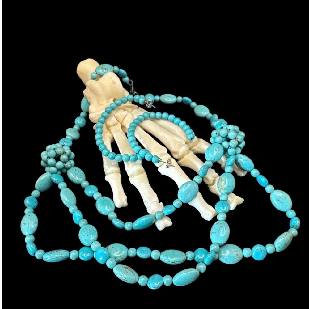 Vintage Sterling Howlite Turquoise Multi Strand Necklace & Hoop Earring Set 18”